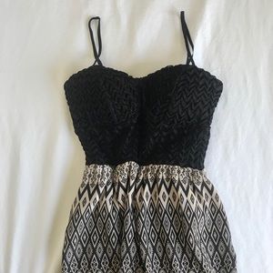 Black and Cream Maxi Dress with bow detail